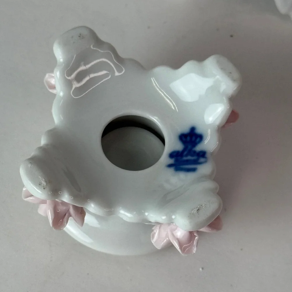 Alka Kunst Dresden Porcelain Rose Candlestick Holders Set of 3 Pink White VTG